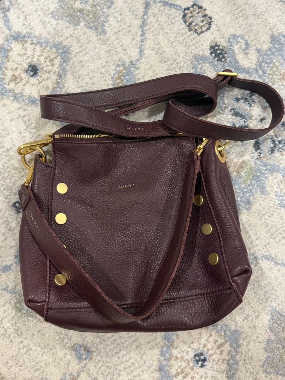 Hammitt Bryant Plum Pebbled Leather Shoulder Bag with Gold Hardware